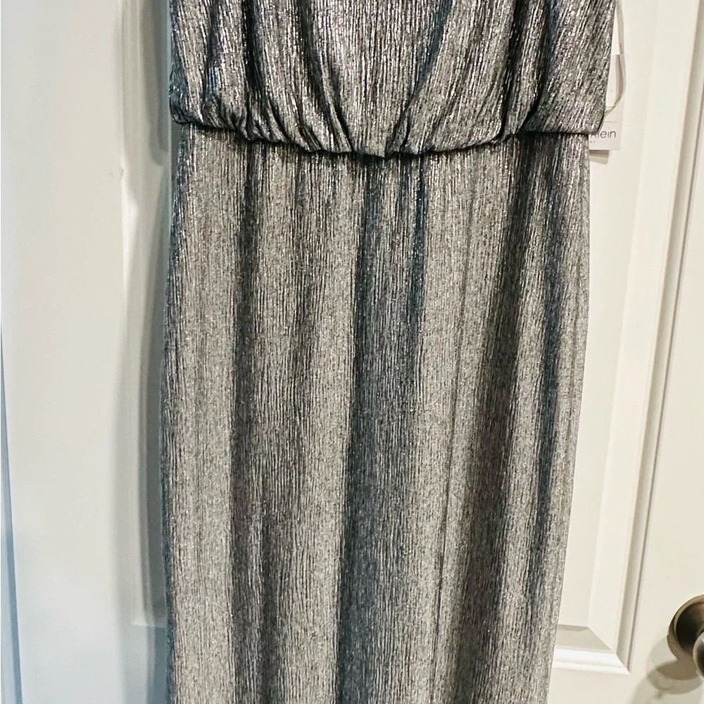 Calvin Klein Elegant Silver Evening Dress - size 12 with tags - Picture 2 of 2